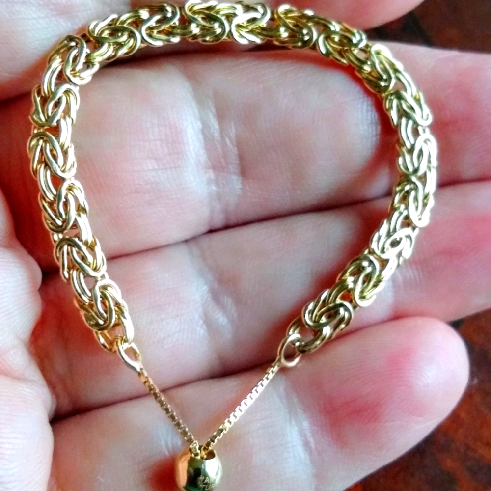 REAL 14K ADJUSTABLE BYZANTINE BRACELET, 6-9"